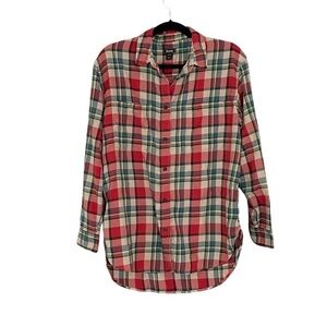 ROOTS Men’s Cotton Plaid Button Front Long Sleeve Casual Shirt Tan Red Green M